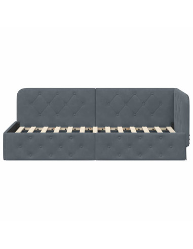 Cornice del letto ad angolo Grigio scuro 80 x 200 cm Velluto