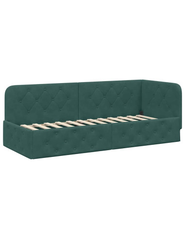 Cornice del letto ad angolo Verde Scuro 80 x 200 cm Velluto