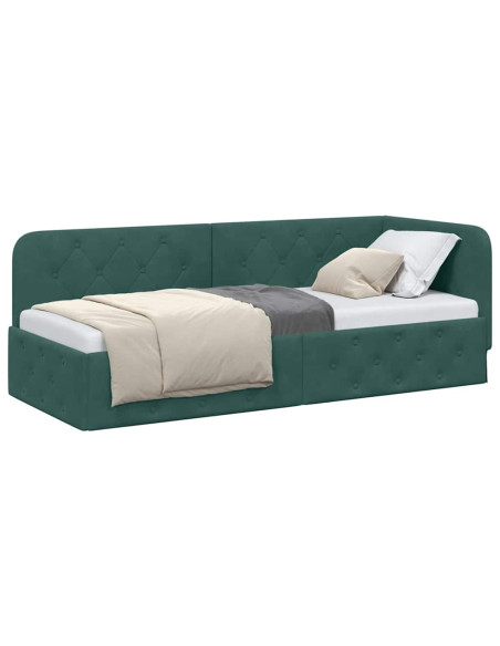 Cornice del letto ad angolo Verde Scuro 80 x 200 cm Velluto