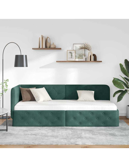 Cornice del letto ad angolo Verde Scuro 80 x 200 cm Velluto
