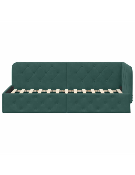Cornice del letto ad angolo Verde Scuro 80 x 200 cm Velluto
