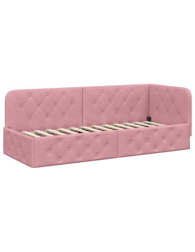 Cornice del letto ad angolo Rosa 80 x 200 cm Velluto