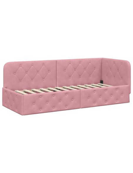Cornice del letto ad angolo Rosa 80 x 200 cm Velluto
