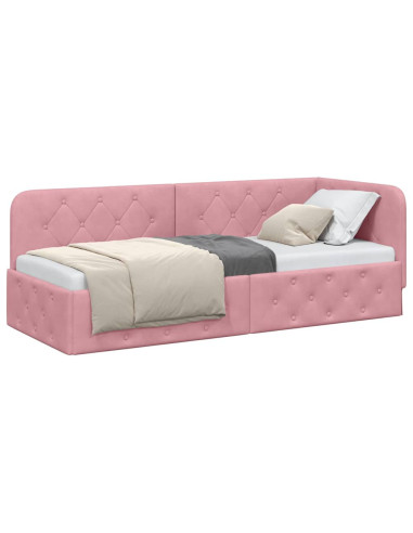 Cornice del letto ad angolo Rosa 80 x 200 cm Velluto