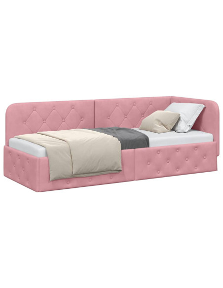 Cornice del letto ad angolo Rosa 80 x 200 cm Velluto