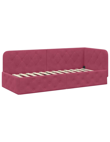 Cornice del letto ad angolo Rosso Vino 80 x 200 cm Velluto