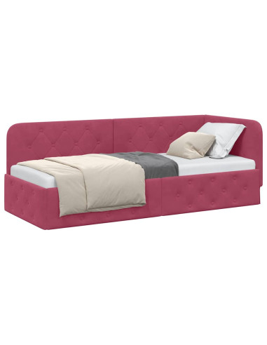 Cornice del letto ad angolo Rosso Vino 80 x 200 cm Velluto
