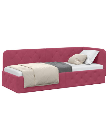 Cornice del letto ad angolo Rosso Vino 80 x 200 cm Velluto