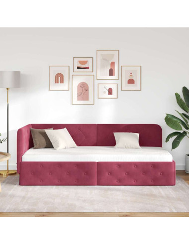 Cornice del letto ad angolo Rosso Vino 80 x 200 cm Velluto
