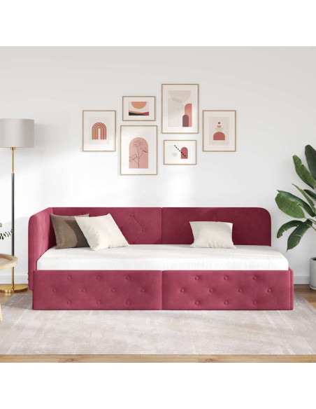 Cornice del letto ad angolo Rosso Vino 80 x 200 cm Velluto