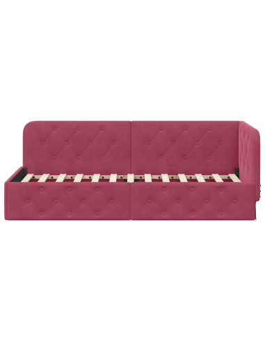 Cornice del letto ad angolo Rosso Vino 80 x 200 cm Velluto