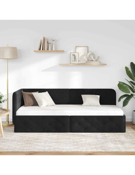 Cornice del letto ad angolo Nero 80 x 200 cm Velluto