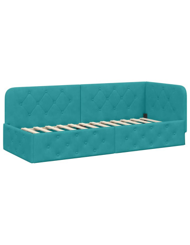 Cornice del letto ad angolo Turchese 80 x 200 cm Velluto