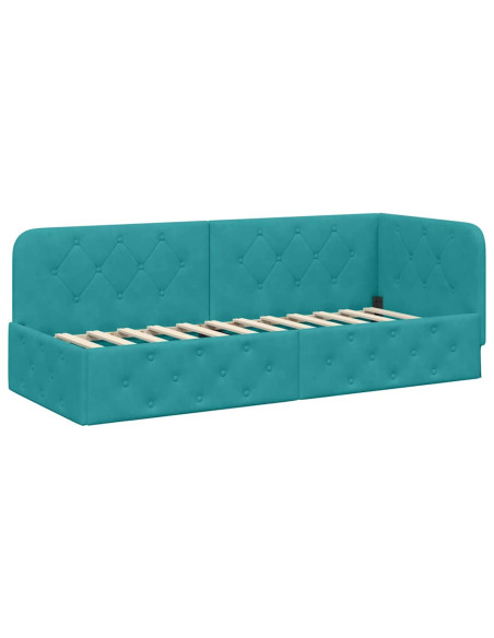 Cornice del letto ad angolo Turchese 80 x 200 cm Velluto