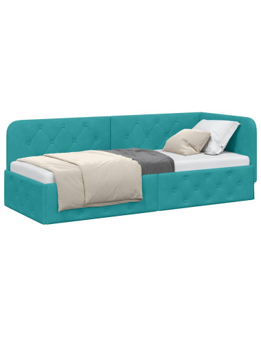 Cornice del letto ad angolo Turchese 80 x 200 cm Velluto