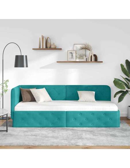 Cornice del letto ad angolo Turchese 80 x 200 cm Velluto