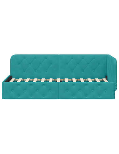 Cornice del letto ad angolo Turchese 80 x 200 cm Velluto