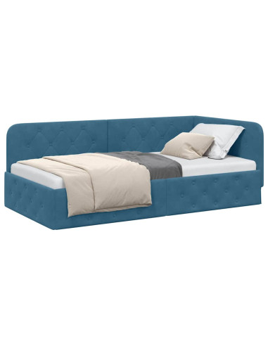 Cornice del letto ad angolo Blu 90 x 190 cm Velluto