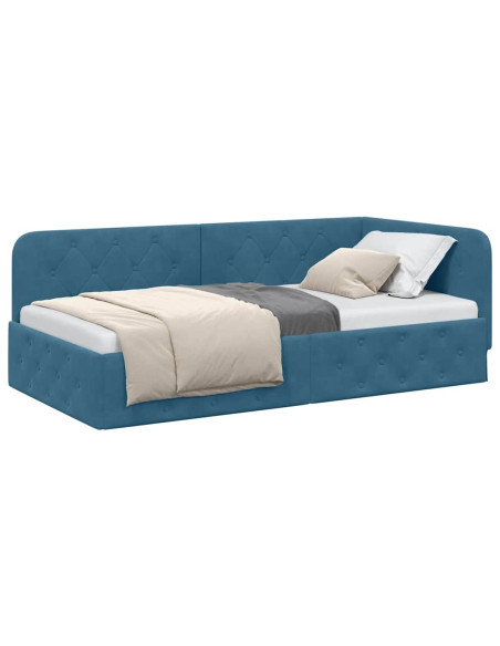 Cornice del letto ad angolo Blu 90 x 190 cm Velluto