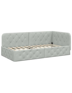 Cornice del letto ad angolo Grigio chiaro 90 x 190 cm Velluto 2