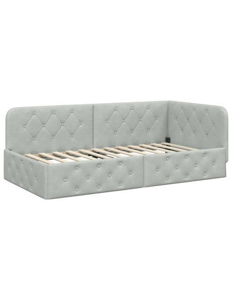 Cornice del letto ad angolo Grigio chiaro 90 x 190 cm Velluto