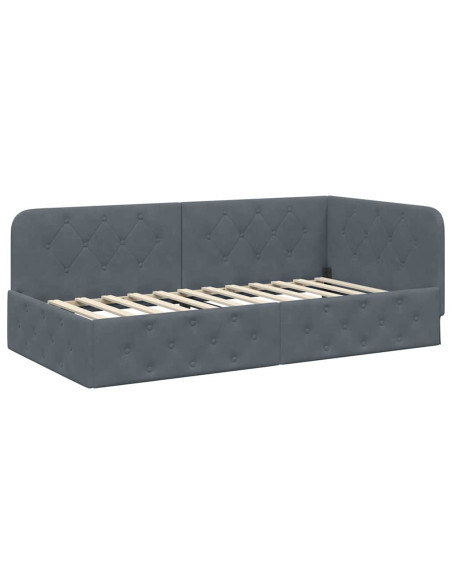 Cornice del letto ad angolo Grigio scuro 90 x 190 cm Velluto