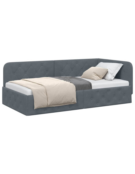 Cornice del letto ad angolo Grigio scuro 90 x 190 cm Velluto