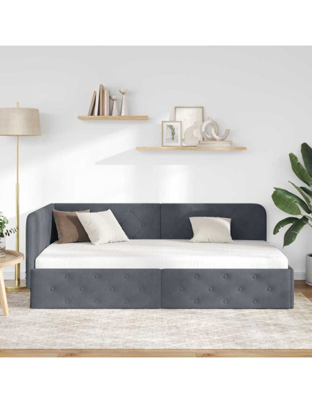Cornice del letto ad angolo Grigio scuro 90 x 190 cm Velluto