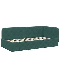 Cornice del letto ad angolo Verde Scuro 90 x 190 cm Velluto 2