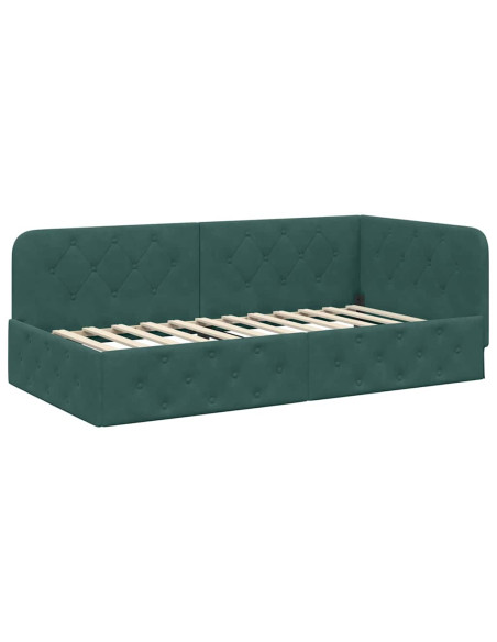 Cornice del letto ad angolo Verde Scuro 90 x 190 cm Velluto