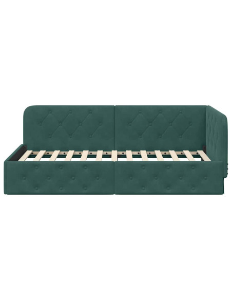 Cornice del letto ad angolo Verde Scuro 90 x 190 cm Velluto