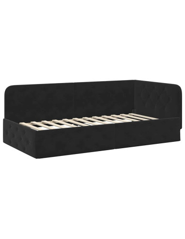 Cornice del letto ad angolo Nero 90 x 190 cm Velluto