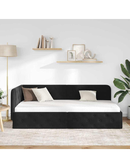 Cornice del letto ad angolo Nero 90 x 190 cm Velluto