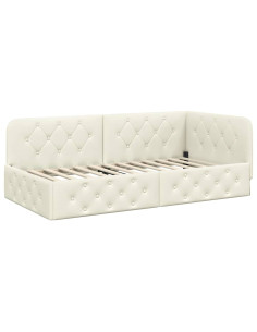 Cornice del letto ad angolo Crema 90 x 190 cm Velluto 2