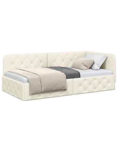 Cornice del letto ad angolo Crema 90 x 190 cm Velluto