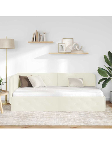 Cornice del letto ad angolo Crema 90 x 190 cm Velluto