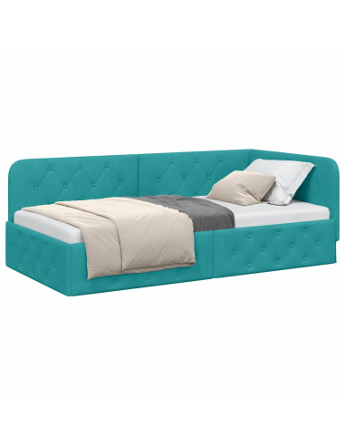 Cornice del letto ad angolo Turchese 90 x 190 cm Velluto