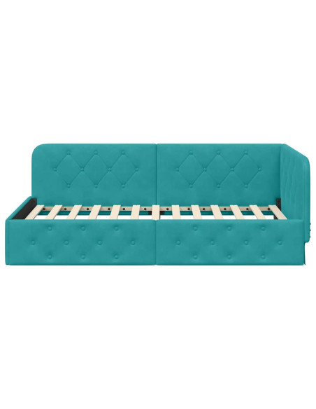 Cornice del letto ad angolo Turchese 90 x 190 cm Velluto