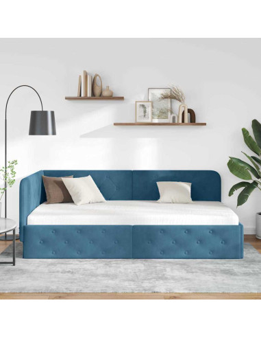 Cornice del letto ad angolo Blu 90 x 200 cm Velluto