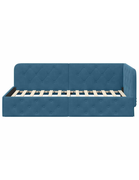 Cornice del letto ad angolo Blu 90 x 200 cm Velluto