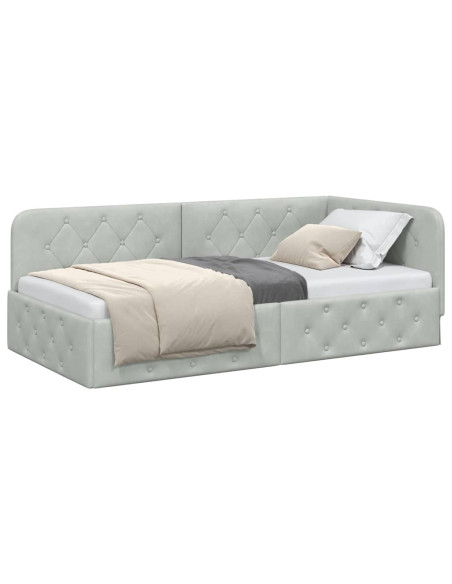 Cornice del letto ad angolo Grigio chiaro 90 x 200 cm Velluto