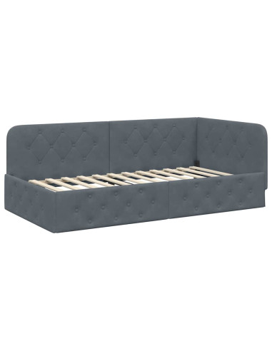 Cornice del letto ad angolo Grigio scuro 90 x 200 cm Velluto