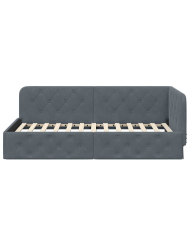 Cornice del letto ad angolo Grigio scuro 90 x 200 cm Velluto
