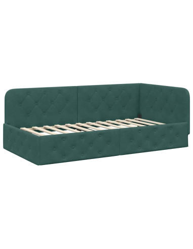 Cornice del letto ad angolo Verde Scuro 90 x 200 cm Velluto