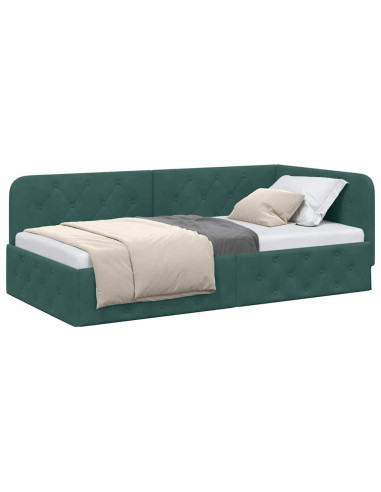 Cornice del letto ad angolo Verde Scuro 90 x 200 cm Velluto