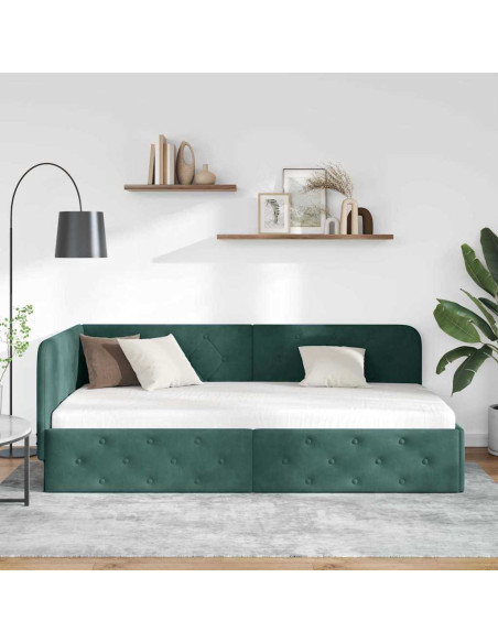 Cornice del letto ad angolo Verde Scuro 90 x 200 cm Velluto