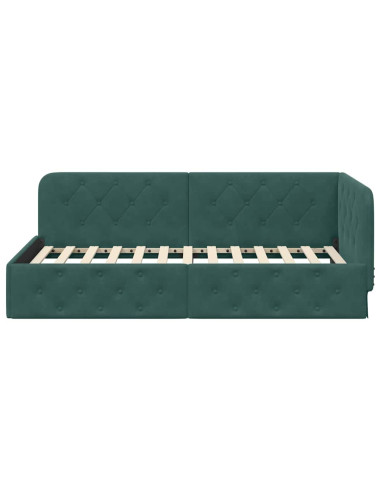 Cornice del letto ad angolo Verde Scuro 90 x 200 cm Velluto
