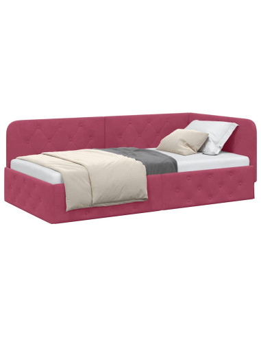 Cornice del letto ad angolo Rosso Vino 90 x 200 cm Velluto