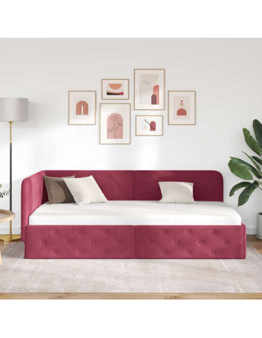 Cornice del letto ad angolo Rosso Vino 90 x 200 cm Velluto