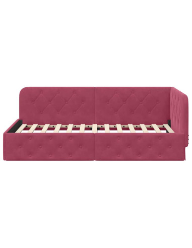 Cornice del letto ad angolo Rosso Vino 90 x 200 cm Velluto